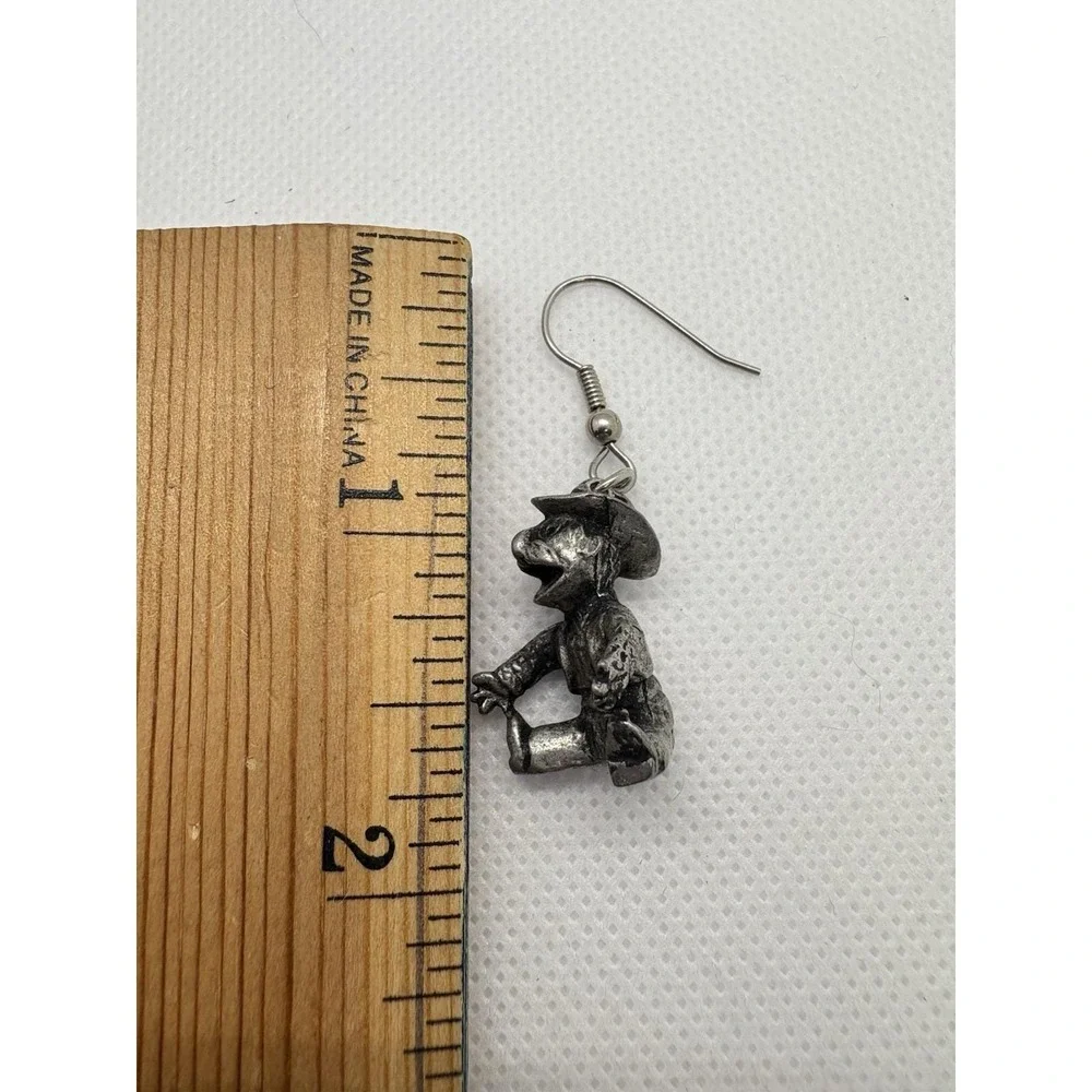 Vintage Signed‎ Figural Pewter Dangle Earrings Steve Hall Folk Art 1.75
